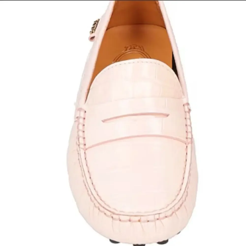 Tod’s Gommino Penny Bar Croc-Embossed Leather Pink Driving Loafers Size‎ 37 US 7